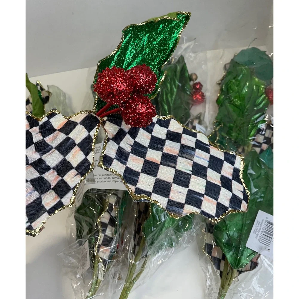 MacKenzie-Childs Christmas Holly Pick Nostalgia Spray Courtly Check 5pc Set NEW